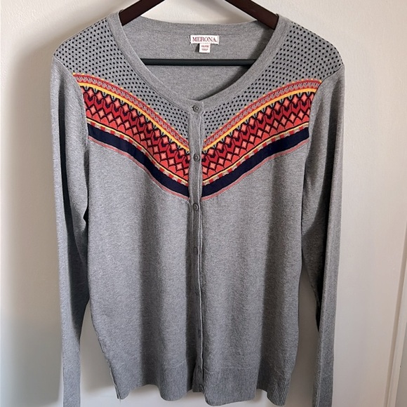 Merona Women's Soft and Cozy Gray Button Down Cardigan with Chevron Trimmed - Picture 1 of 9